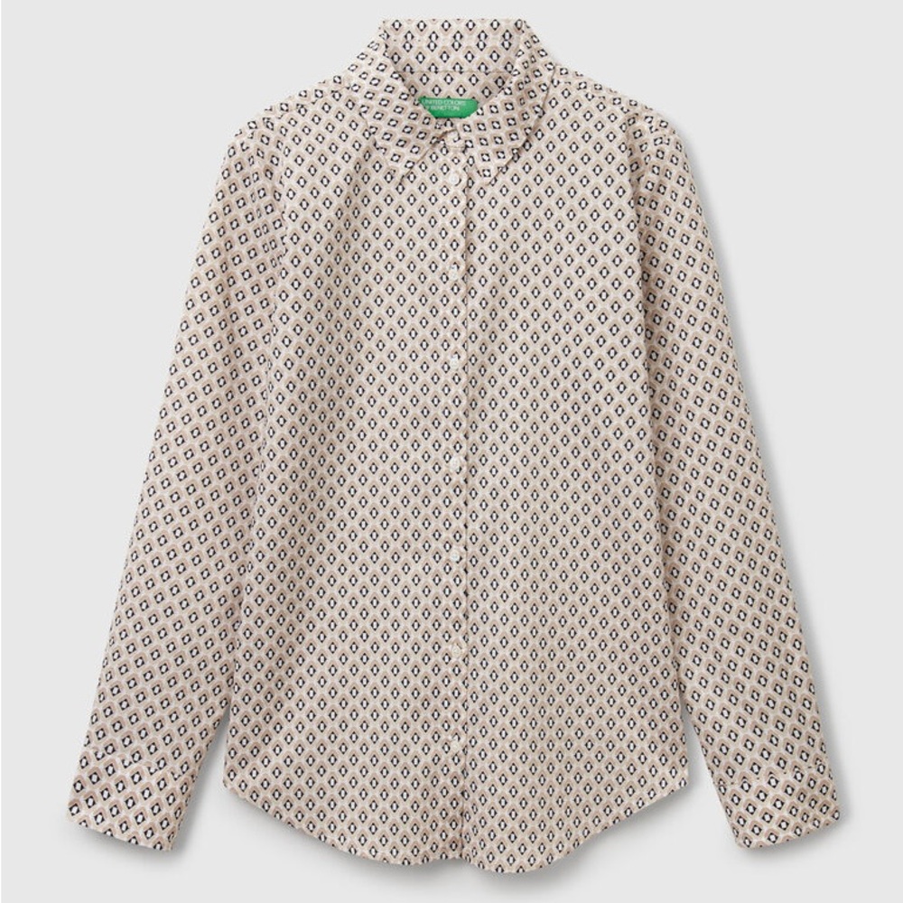 CHARTER CLUB cotton shirt buttons grey beige lace too